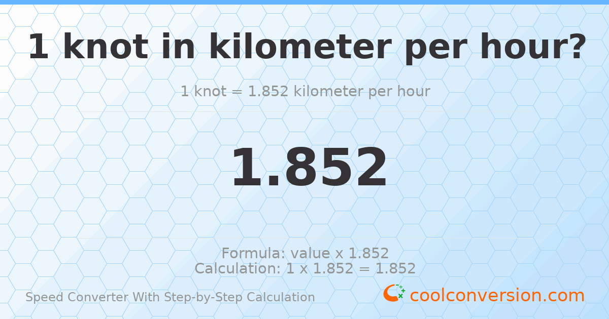 1 knot = 1.852 kilometers per hour
