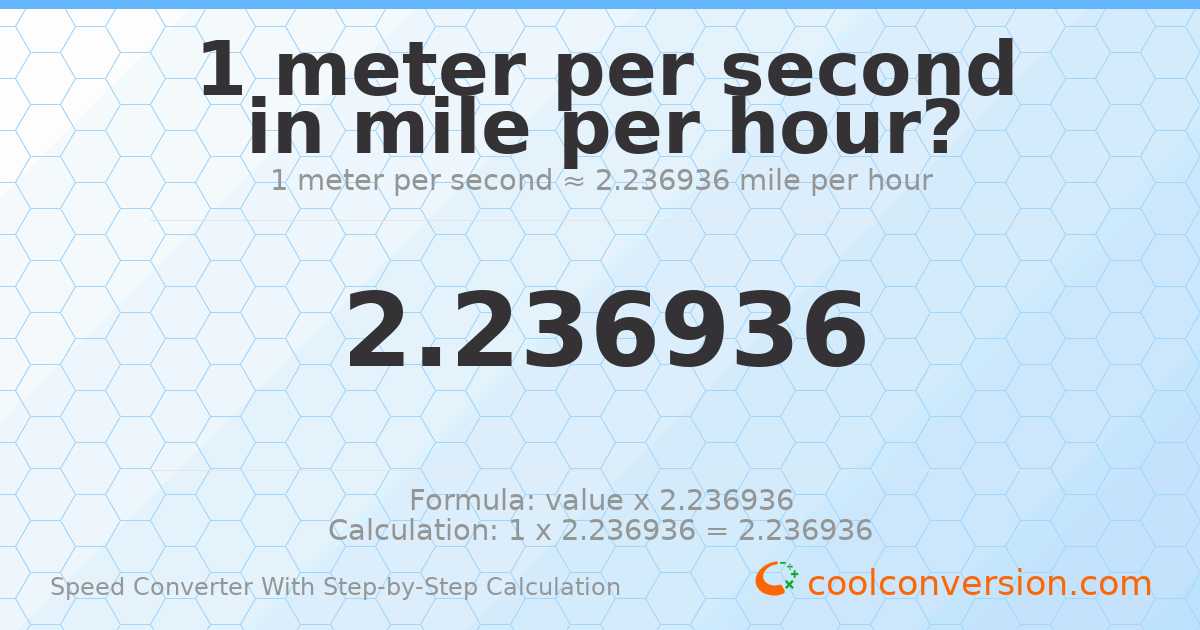 1 meter per second = 2.23694 miles per hour