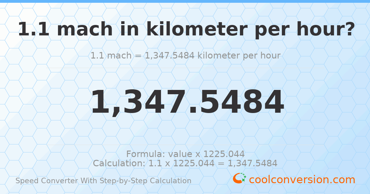 1.1 mach = 1347.55 kilometers per hour