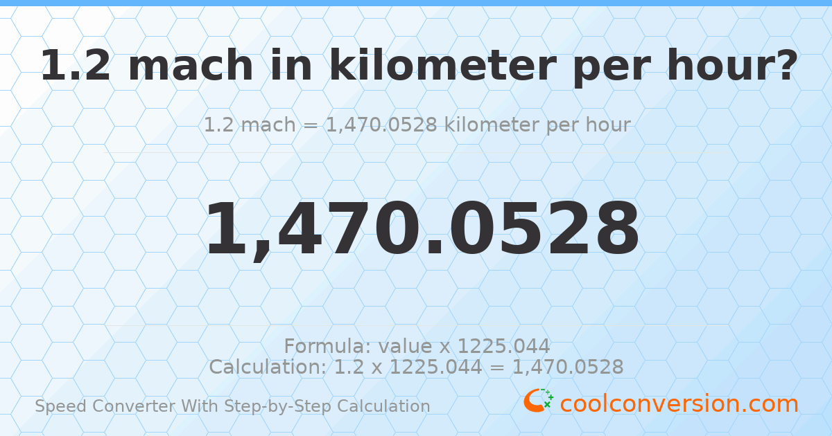 1.2 mach = 1470.05 kilometers per hour
