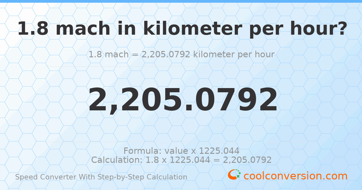 1.8 mach = 2205.08 kilometers per hour