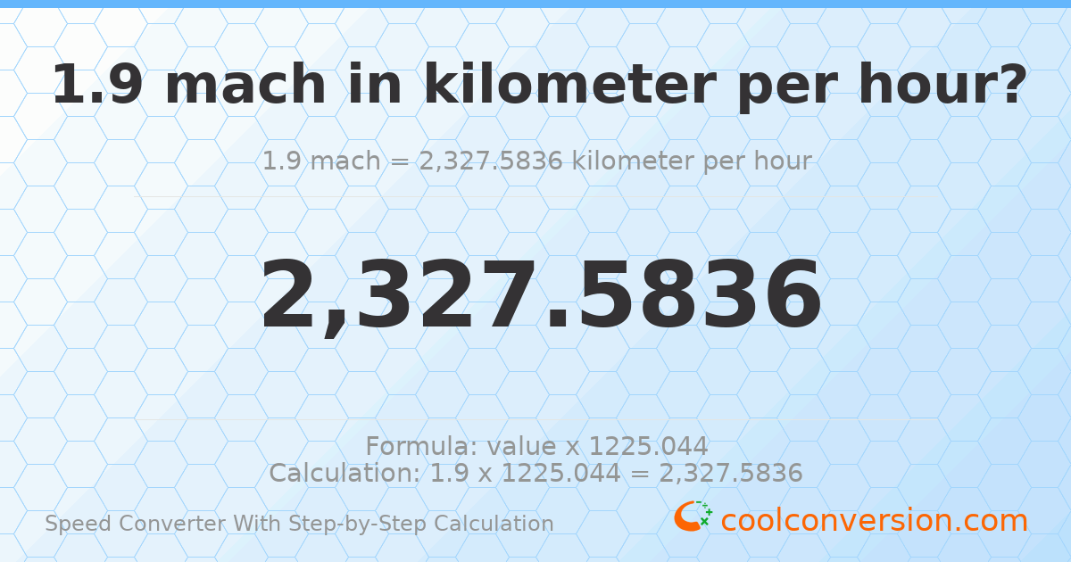 1.9 mach = 2327.58 kilometers per hour
