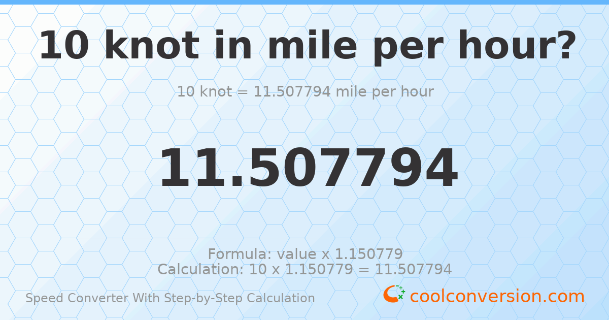 10 knots = 11.5078 miles per hour