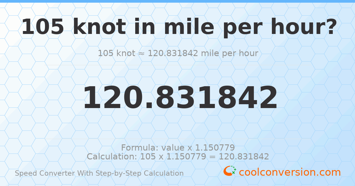 105 knots = 120.832 miles per hour