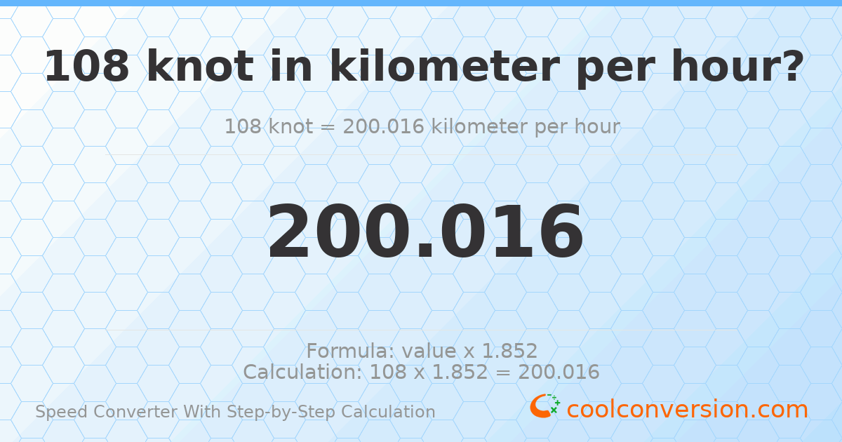 108 knots = 200.016 kilometers per hour
