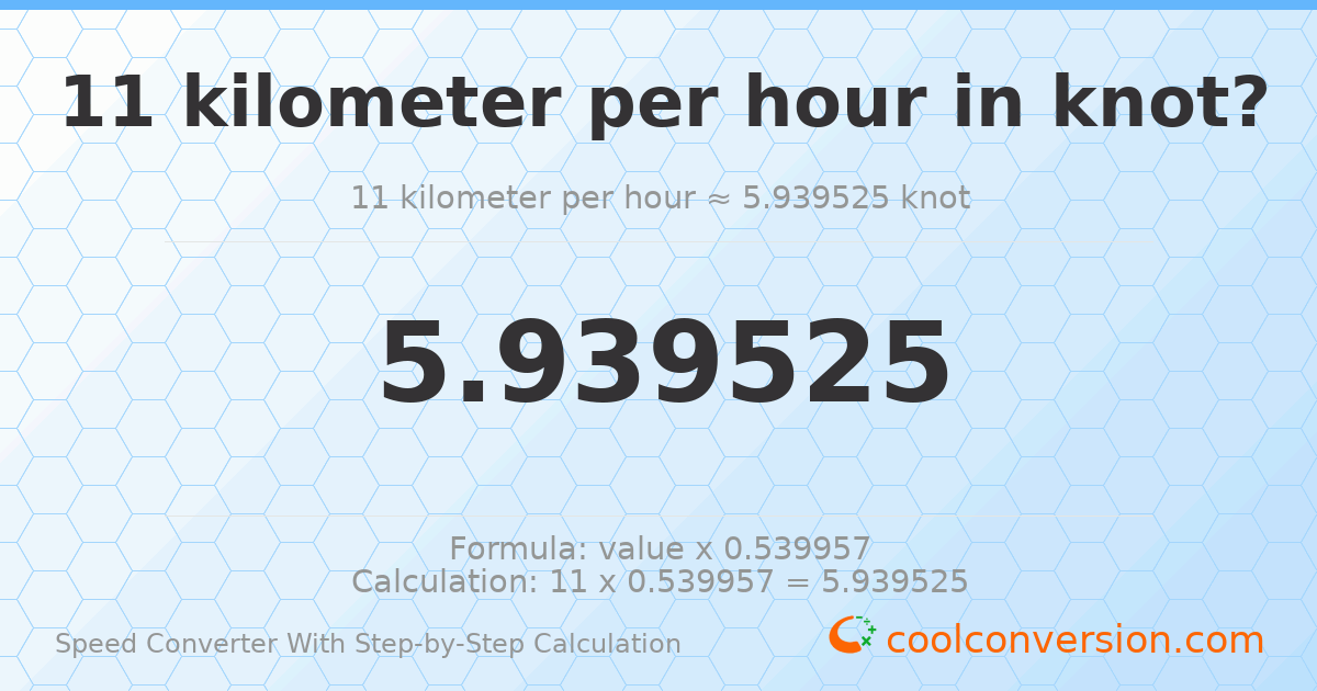 11 kilometers per hour = 5.93952 knots