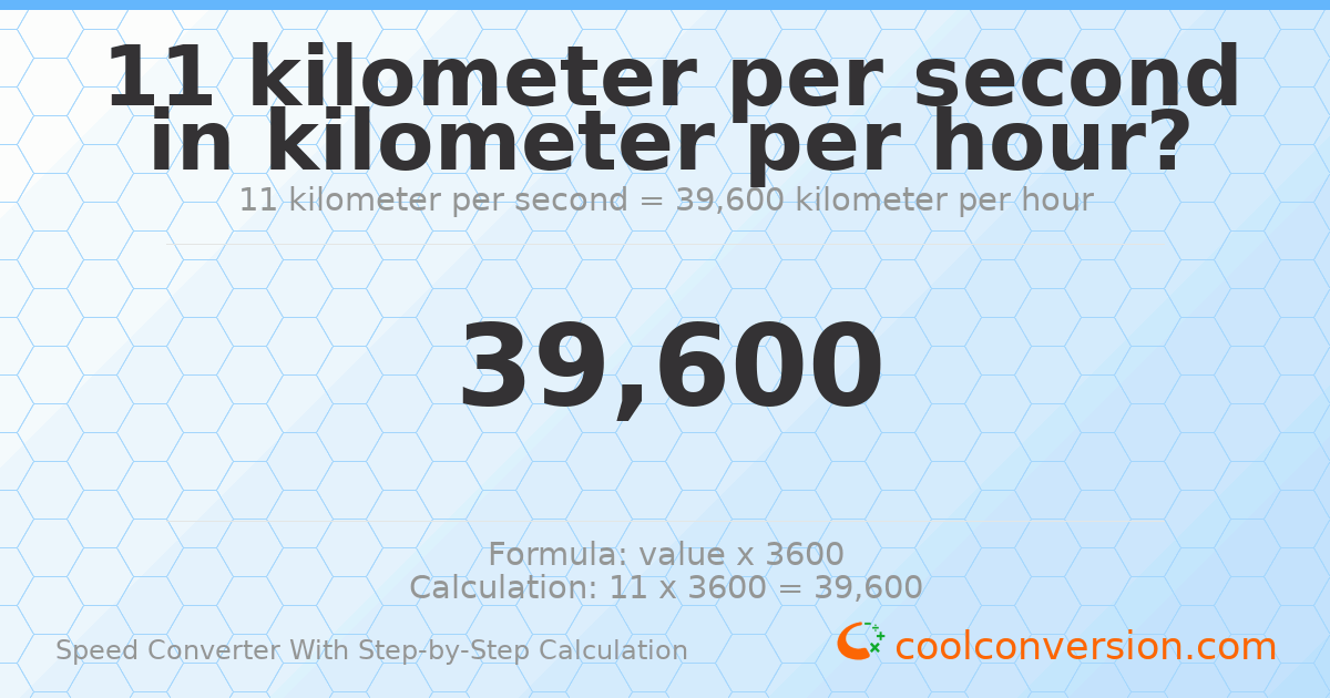11 kilometers per second = 39600 kilometers per hour