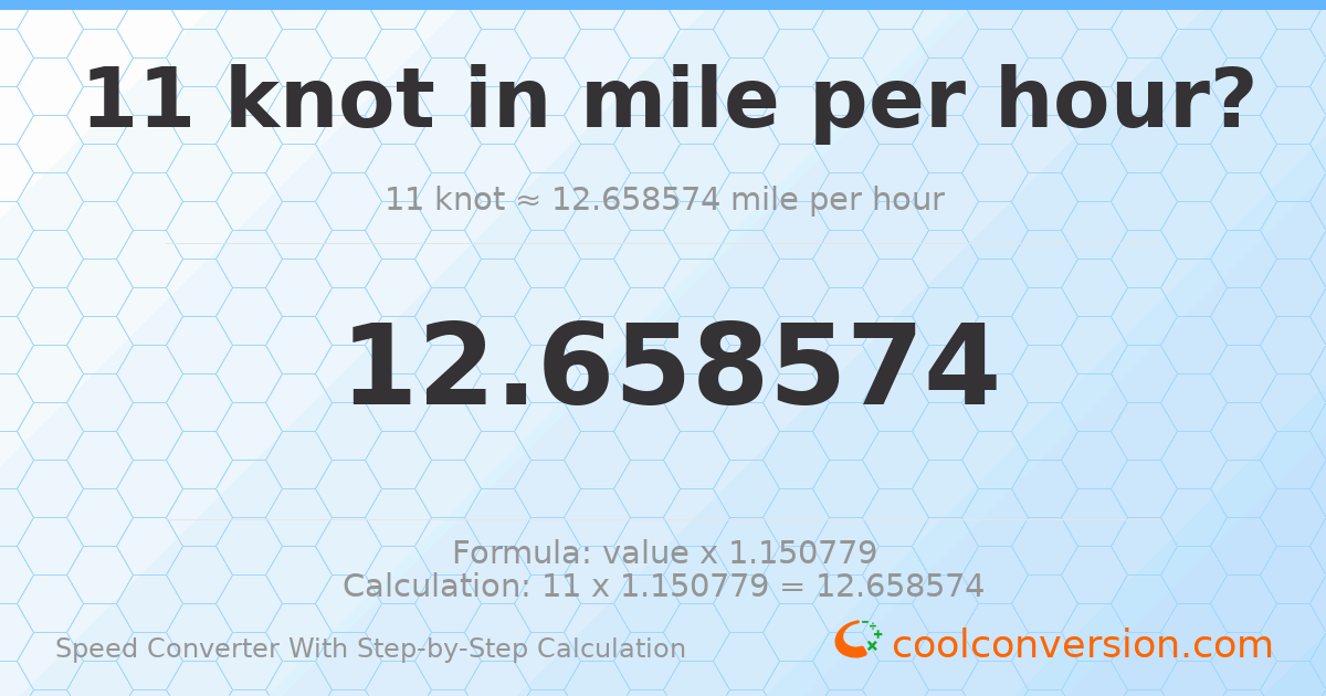11 knots = 12.6586 miles per hour