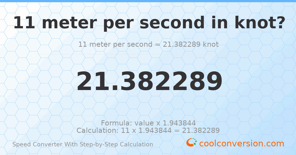 11 meters per second = 21.3823 knots