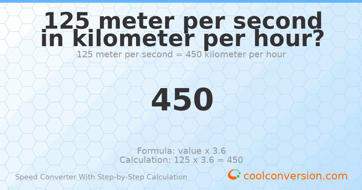 125 meters per second = 450 kilometers per hour