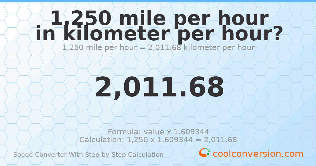 1250 miles per hour = 2011.68 kilometers per hour