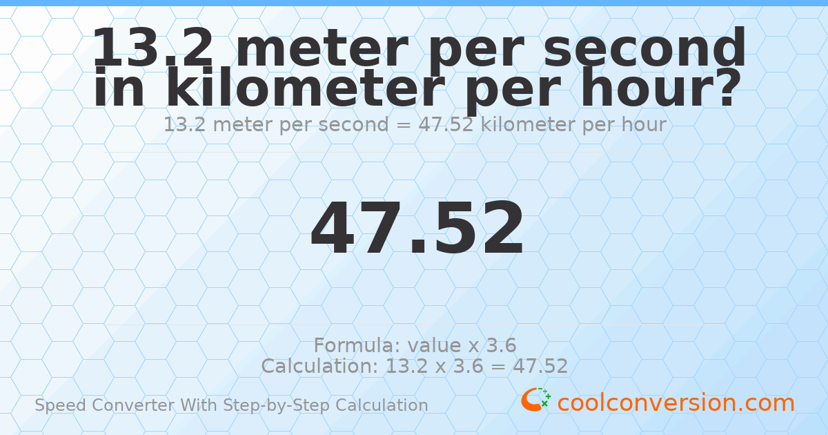 13.2 meters per second = 47.52 kilometers per hour