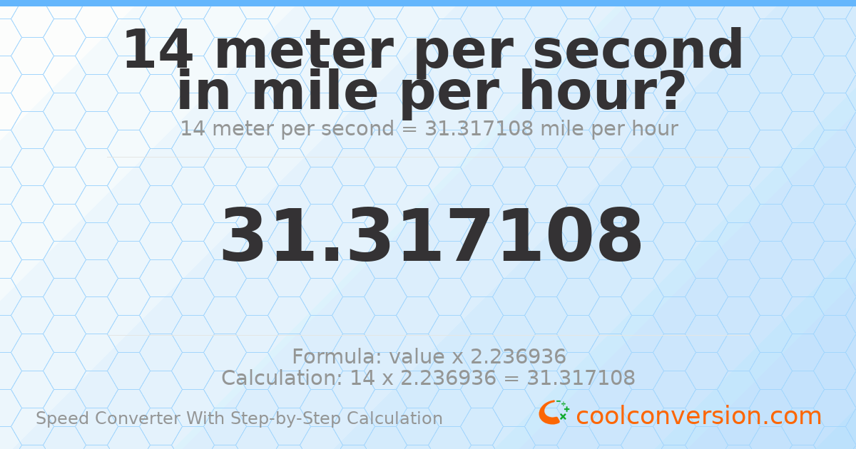 14 meters per second = 31.3171 miles per hour