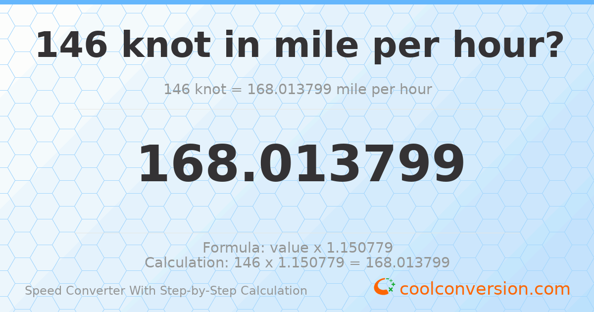 146 knots = 168.014 miles per hour