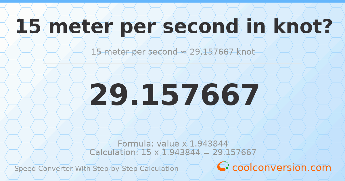 15 meters per second = 29.1577 knots