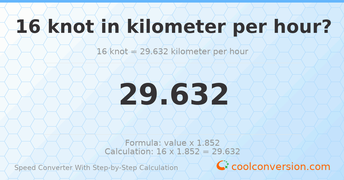 16 knots = 29.632 kilometers per hour