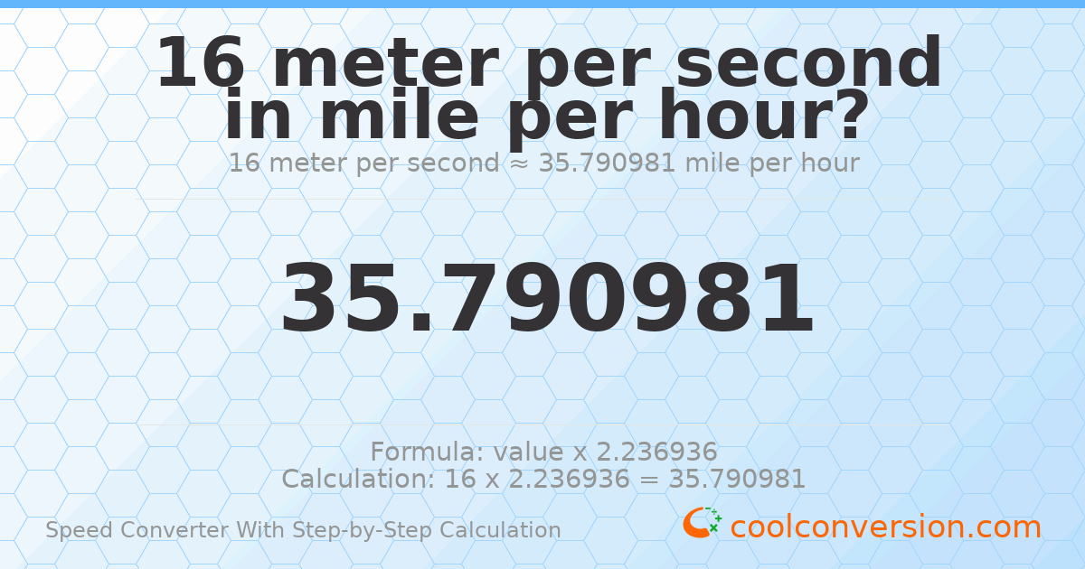 16 meters per second = 35.791 miles per hour