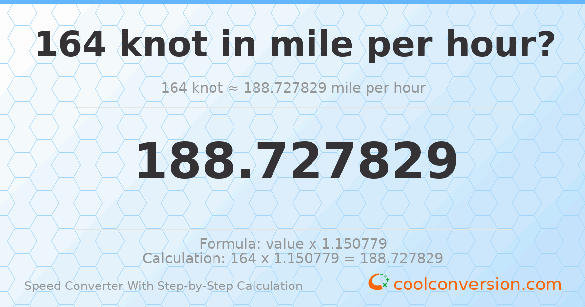 164 knots = 188.728 miles per hour
