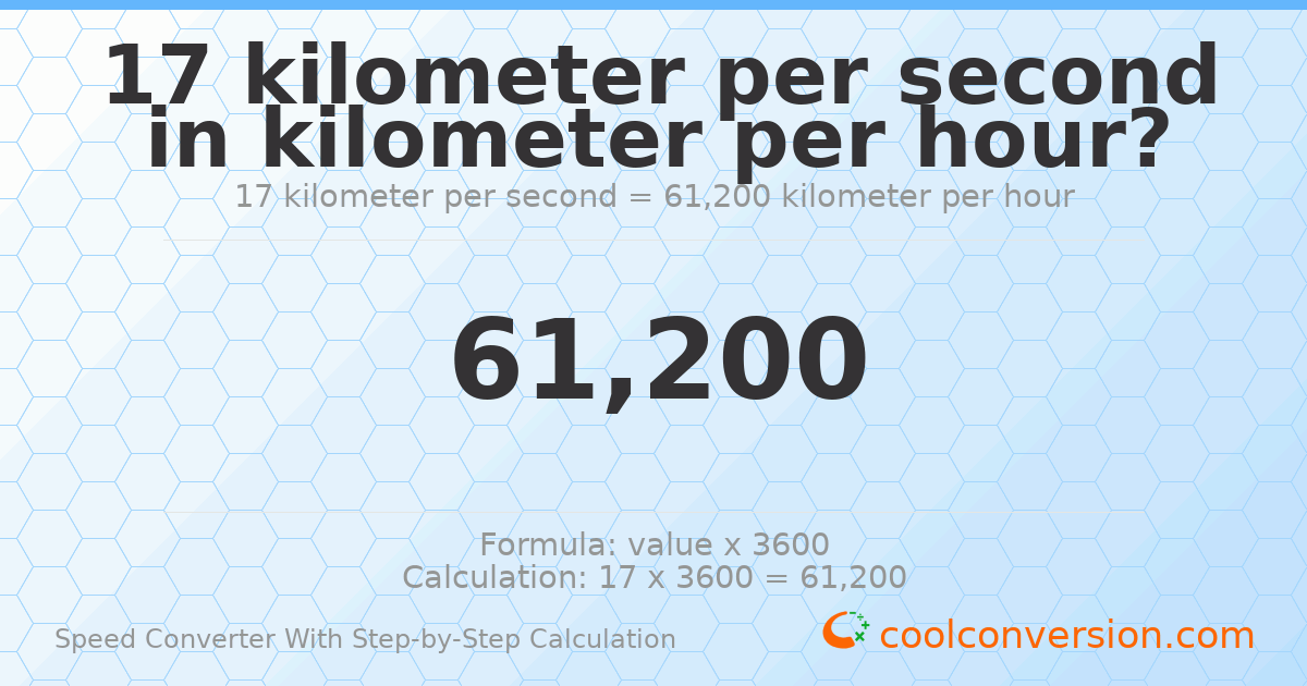 17 kilometers per second = 61200 kilometers per hour