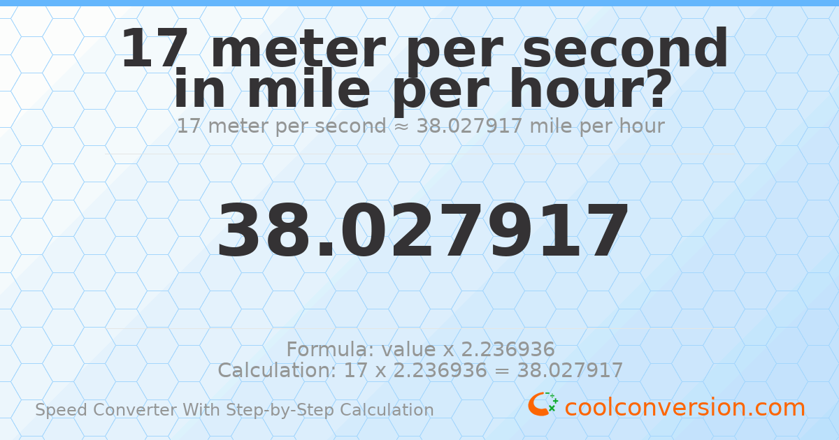 17 meters per second = 38.0279 miles per hour