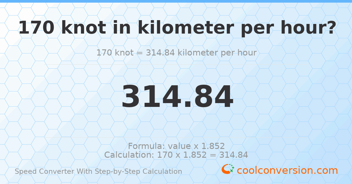 170 knots = 314.84 kilometers per hour