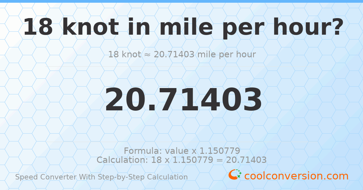 18 knots = 20.714 miles per hour
