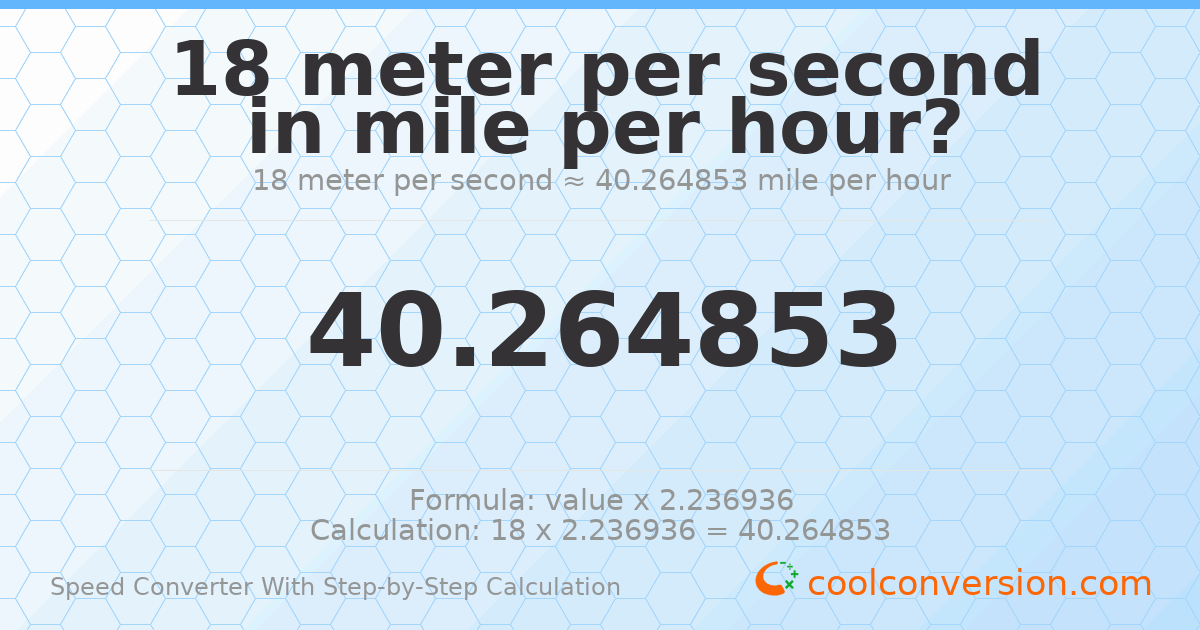 18 meters per second = 40.2649 miles per hour