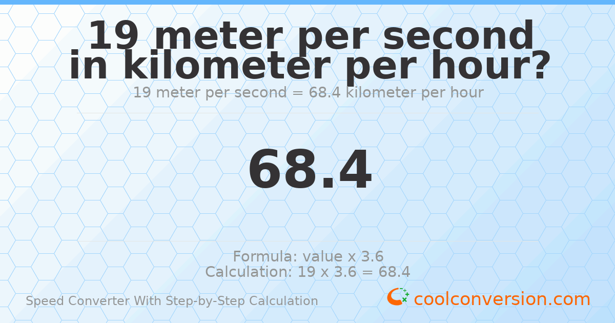 19 meters per second = 68.4 kilometers per hour
