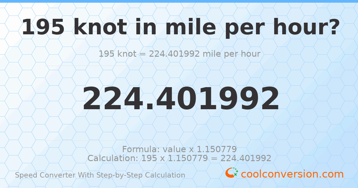 195 knots = 224.402 miles per hour