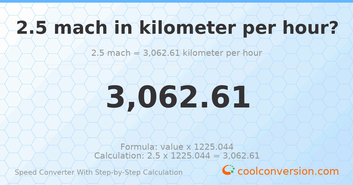 2.5 mach = 3062.61 kilometers per hour