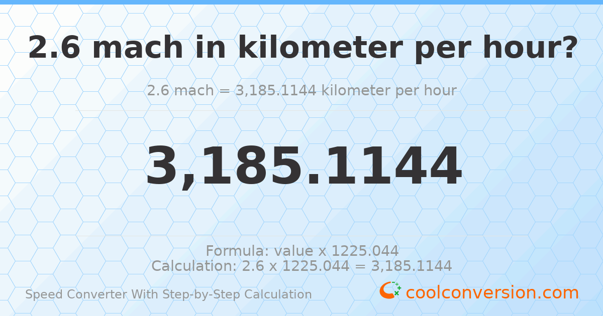 2.6 mach = 3185.11 kilometers per hour