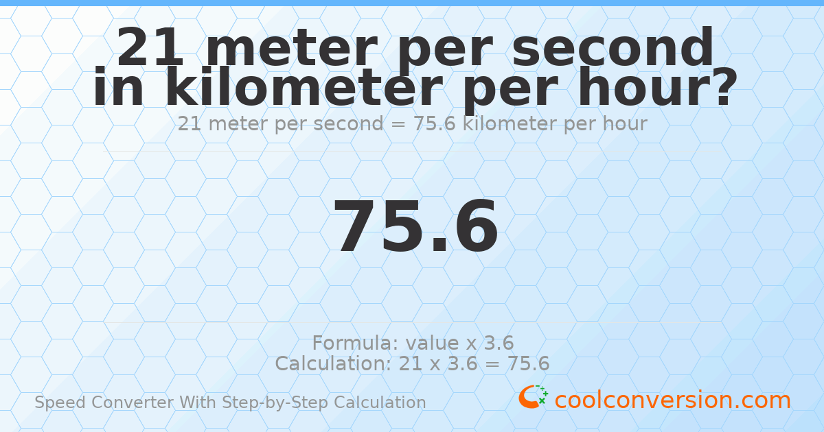21 meters per second = 75.6 kilometers per hour