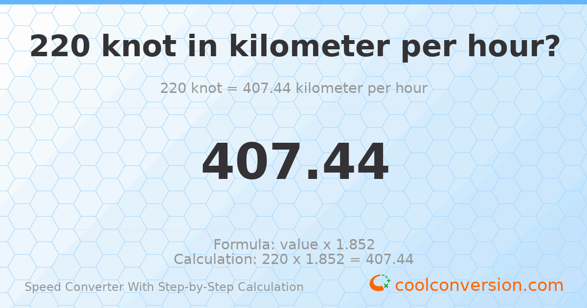 220 knots = 407.44 kilometers per hour