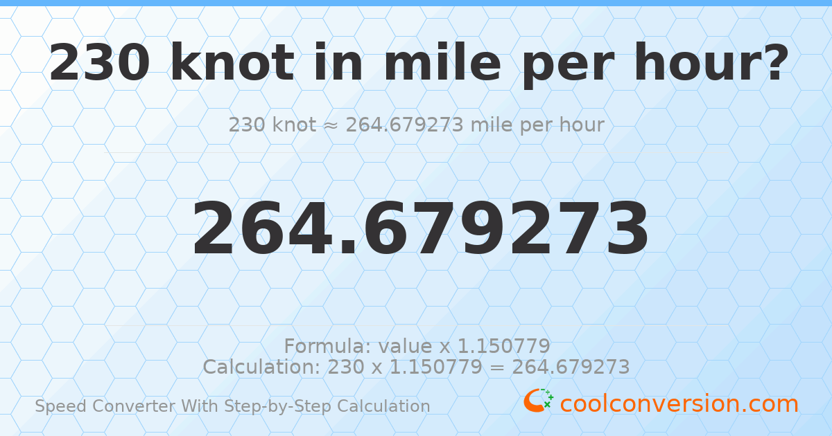 230 knots = 264.679 miles per hour