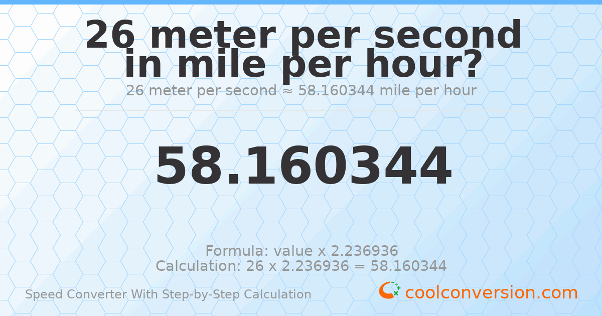 26 meters per second = 58.1603 miles per hour