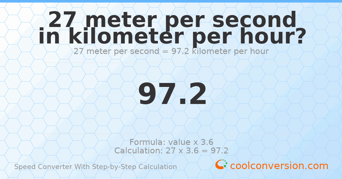 27 meters per second = 97.2 kilometers per hour