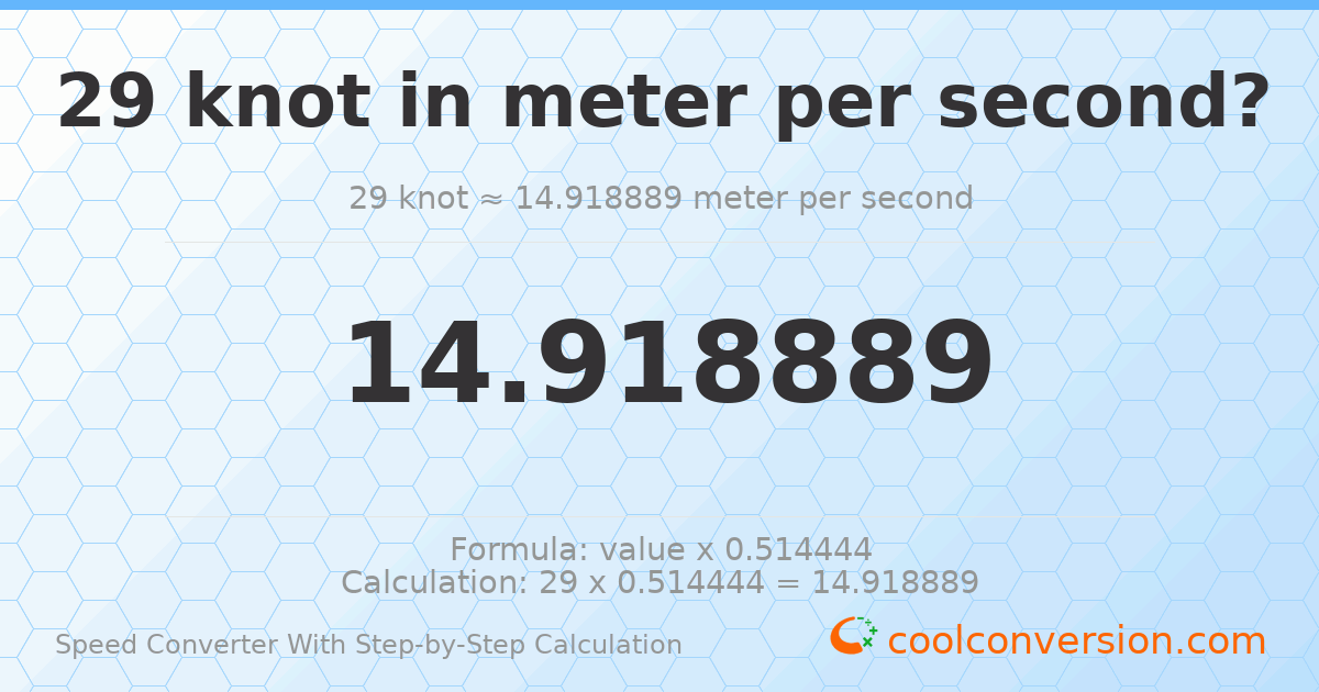 29 knots = 14.9189 meters per second
