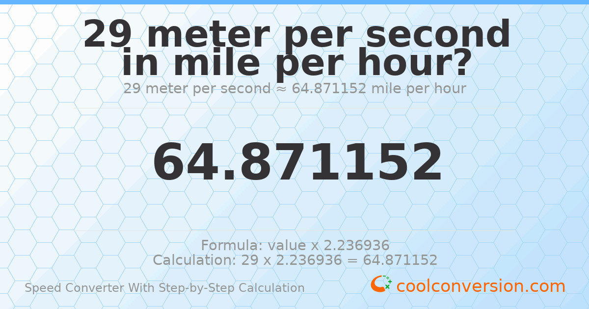 29 meters per second = 64.8712 miles per hour