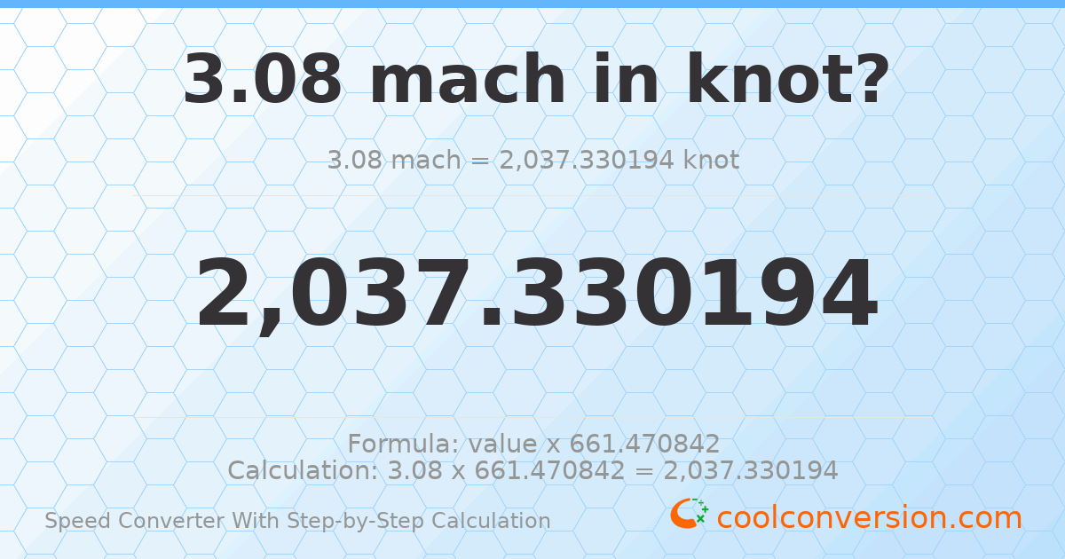 3.08 mach = 2037.33 knots