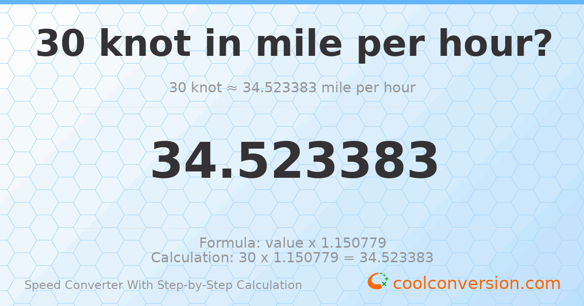 30 knots = 34.5234 miles per hour