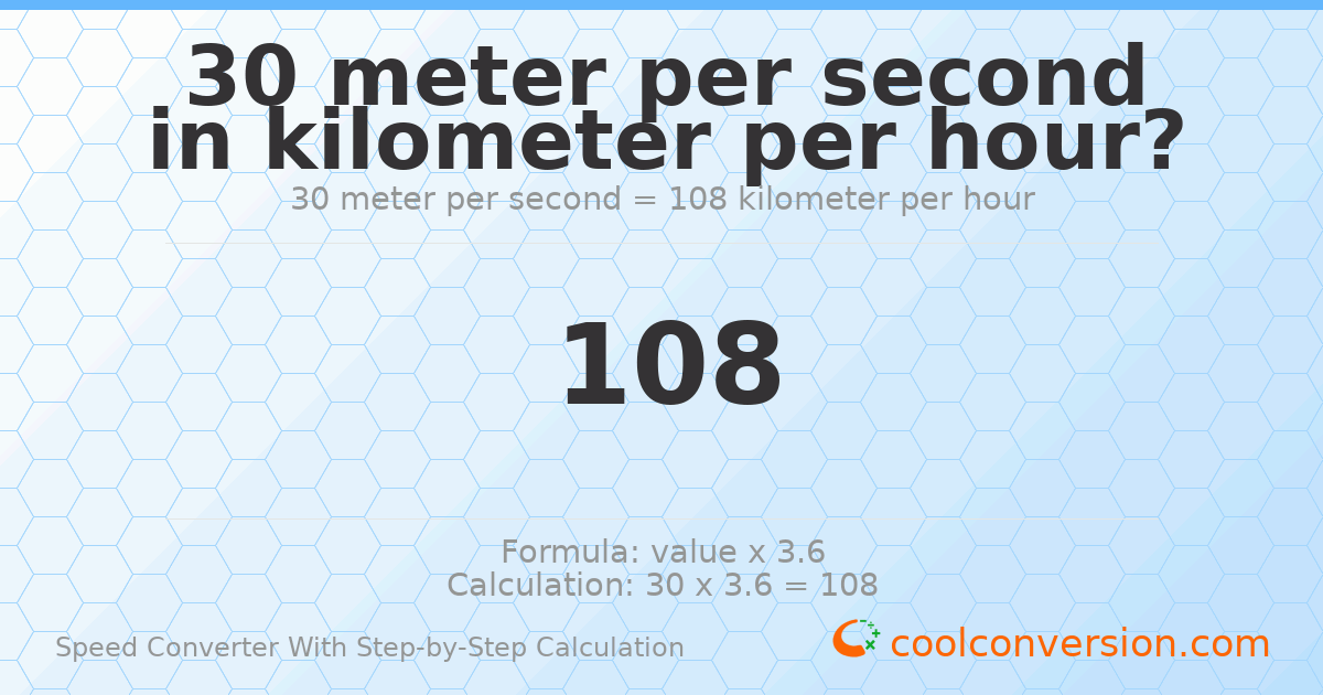 30 meters per second = 108 kilometers per hour