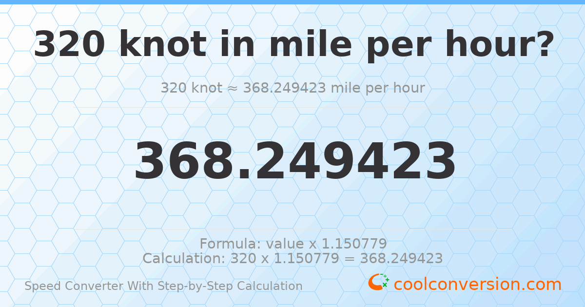 320 knots = 368.249 miles per hour