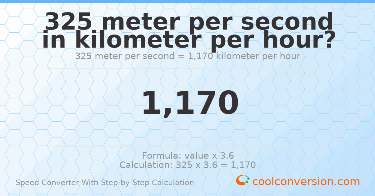 325 meters per second = 1170 kilometers per hour