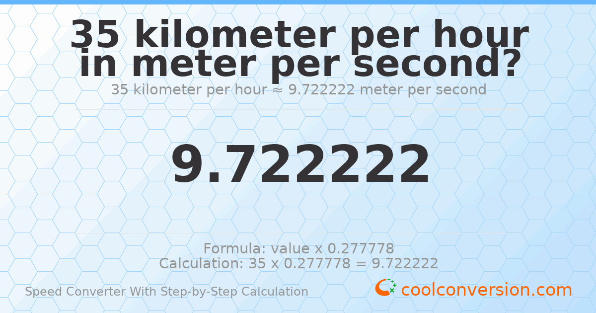 35 kilometers per hour = 9.72222 meters per second