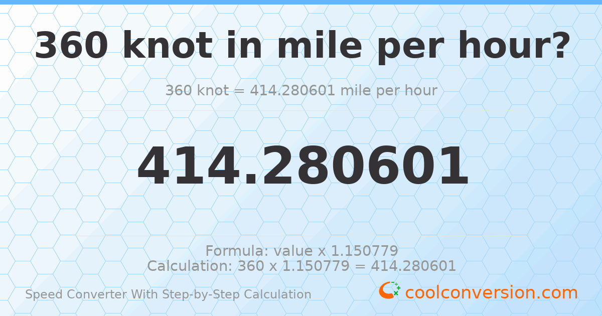 360 knots = 414.281 miles per hour