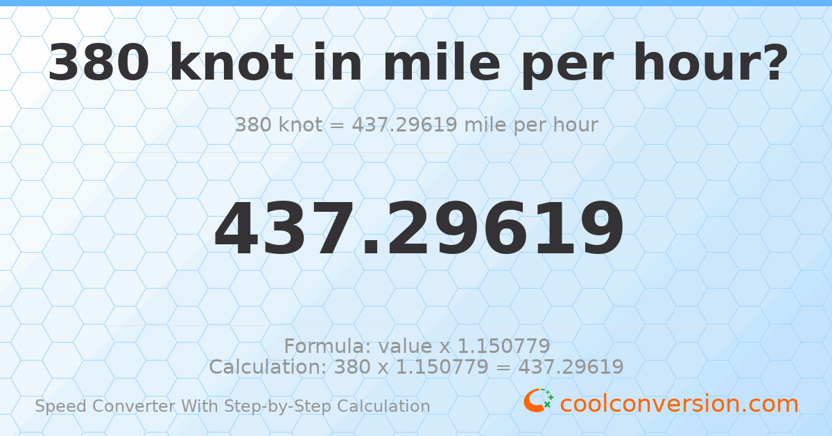 380 knots = 437.296 miles per hour
