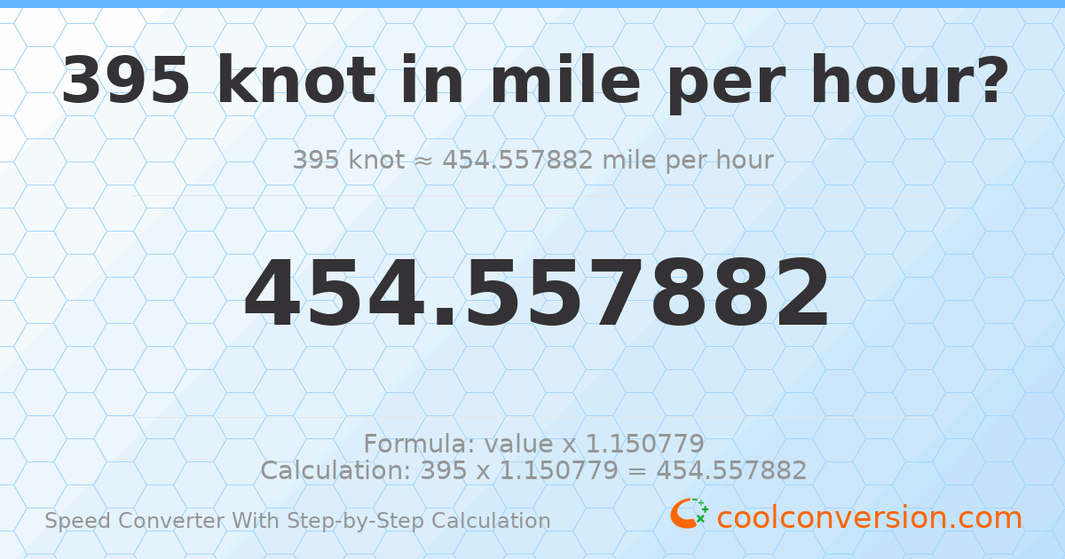 395 knots = 454.558 miles per hour
