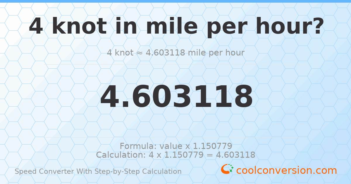 4 knots = 4.60312 miles per hour
