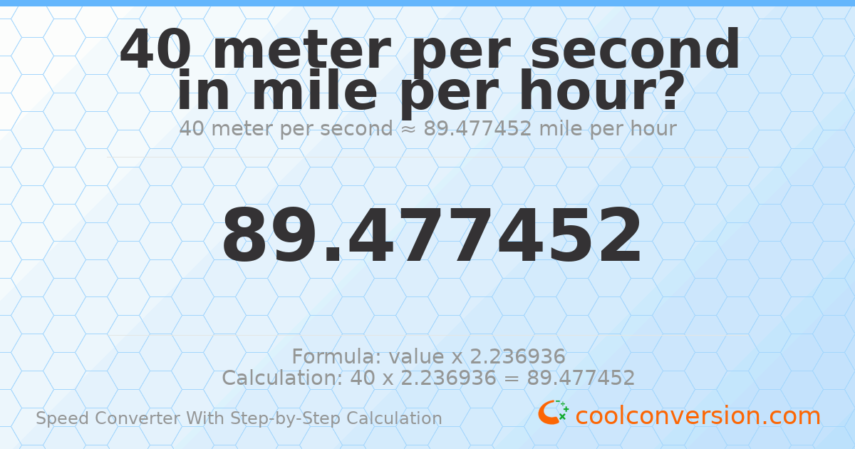 40 meters per second = 89.4775 miles per hour