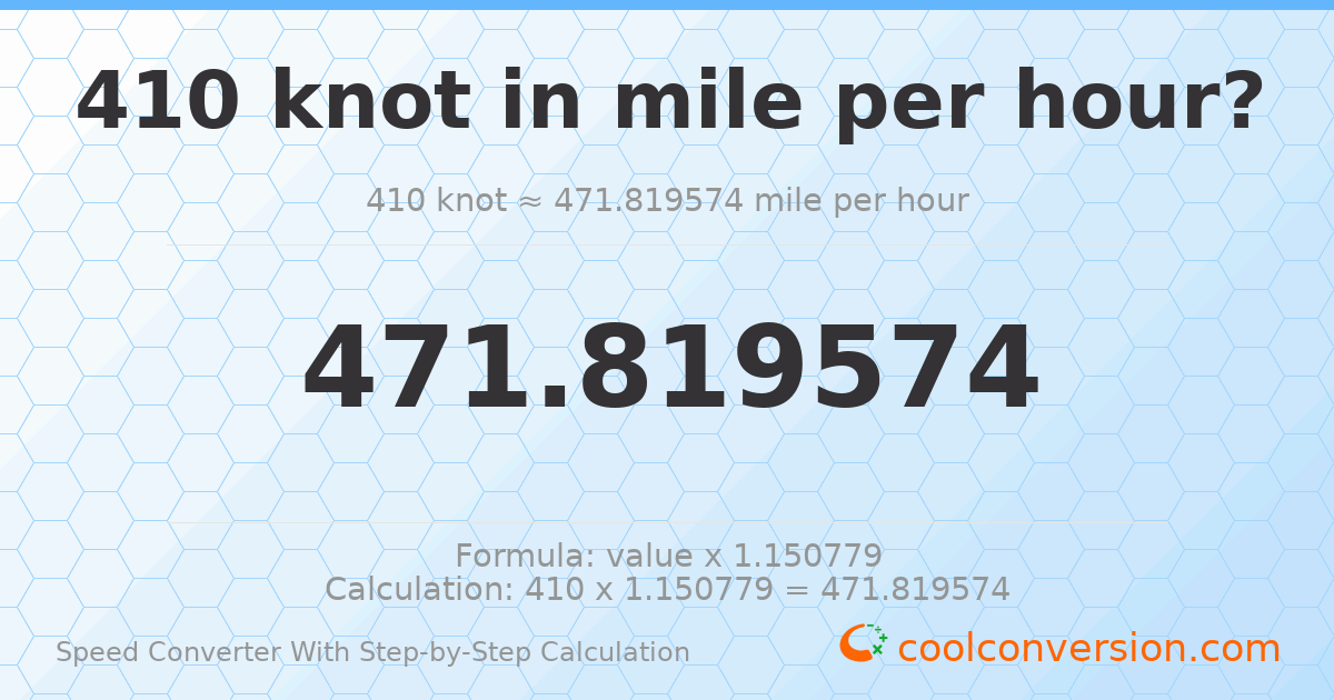410 knots = 471.82 miles per hour